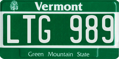 VT license plate LTG989