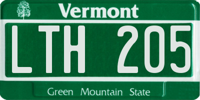 VT license plate LTH205