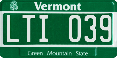 VT license plate LTI039
