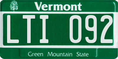 VT license plate LTI092