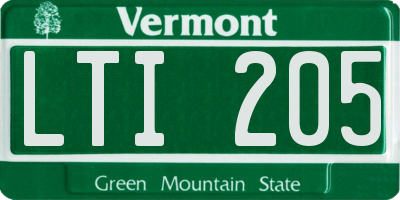 VT license plate LTI205