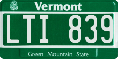 VT license plate LTI839