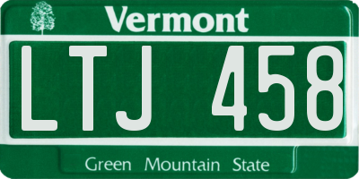 VT license plate LTJ458