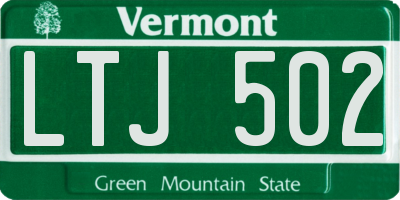 VT license plate LTJ502