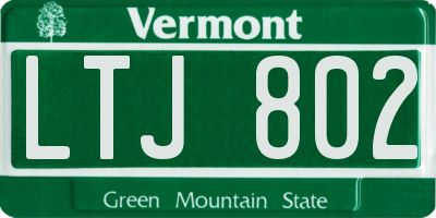 VT license plate LTJ802
