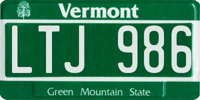 VT license plate LTJ986