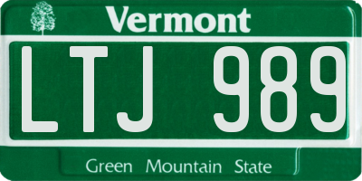 VT license plate LTJ989