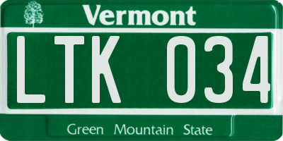 VT license plate LTK034