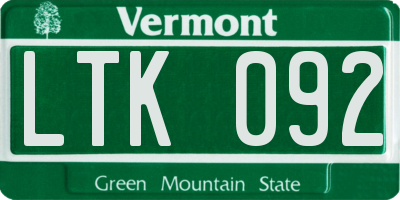 VT license plate LTK092