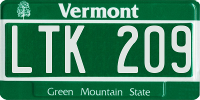 VT license plate LTK209