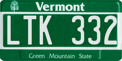 VT license plate LTK332