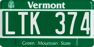 VT license plate LTK374