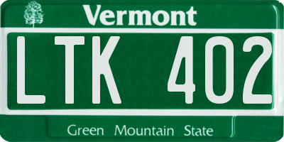 VT license plate LTK402