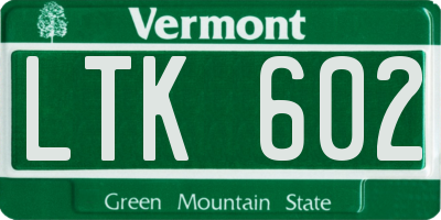 VT license plate LTK602