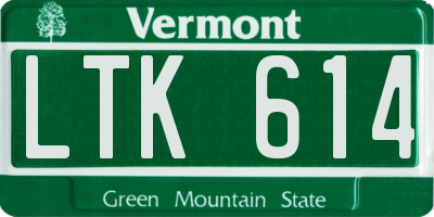 VT license plate LTK614