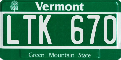 VT license plate LTK670