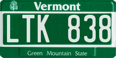 VT license plate LTK838