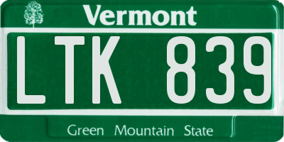 VT license plate LTK839