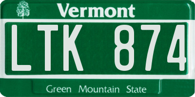 VT license plate LTK874