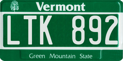 VT license plate LTK892