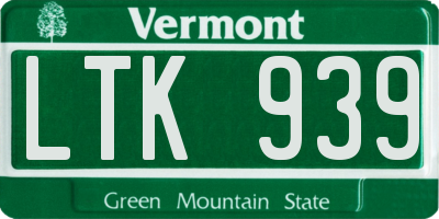 VT license plate LTK939
