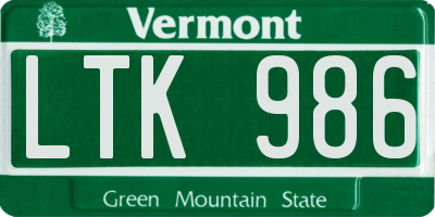 VT license plate LTK986