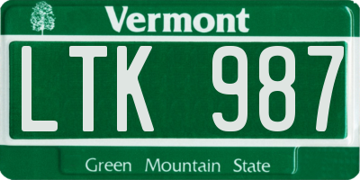VT license plate LTK987
