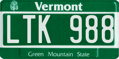 VT license plate LTK988