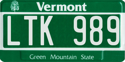 VT license plate LTK989