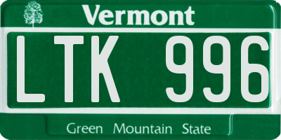 VT license plate LTK996