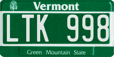 VT license plate LTK998