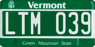 VT license plate LTM039