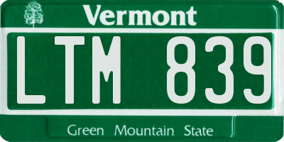 VT license plate LTM839