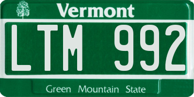 VT license plate LTM992