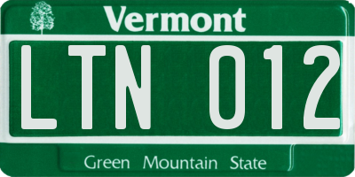 VT license plate LTN012