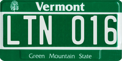VT license plate LTN016