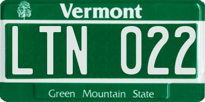 VT license plate LTN022