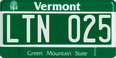 VT license plate LTN025