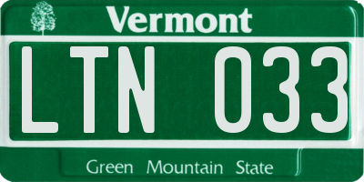 VT license plate LTN033