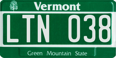 VT license plate LTN038