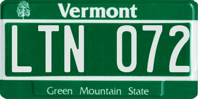 VT license plate LTN072