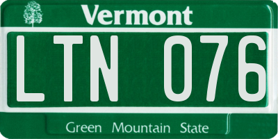 VT license plate LTN076