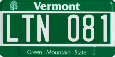 VT license plate LTN081