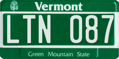 VT license plate LTN087