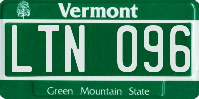 VT license plate LTN096
