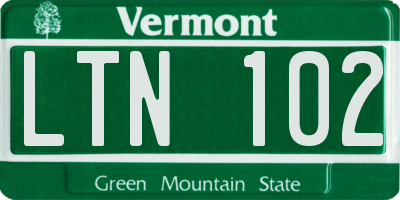 VT license plate LTN102