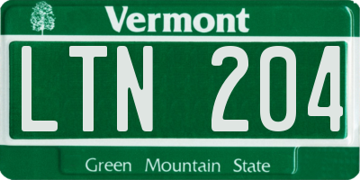 VT license plate LTN204