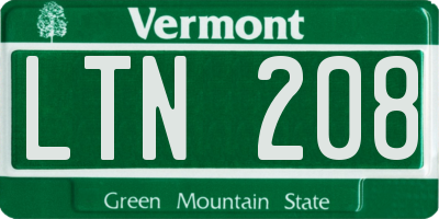 VT license plate LTN208