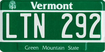 VT license plate LTN292