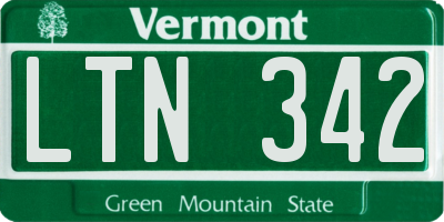 VT license plate LTN342